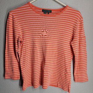 Lauren by Ralph Lauren - Coral/White Stripe - 3/4 Sleeve - Small